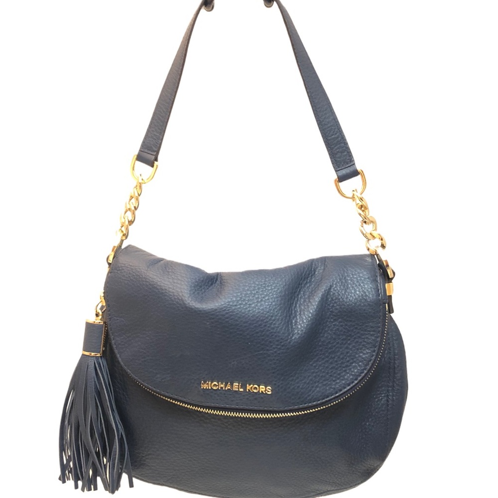 Michael Kors Navy Blue Convertible Bedford Flap Med Shldr Bag Crossbody Purse